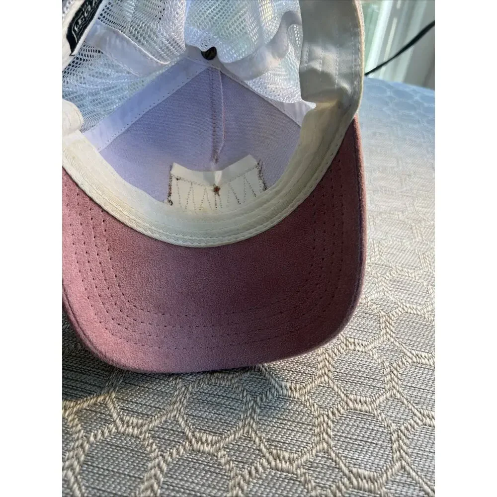 Penn State Legecy Trucker Hat Pink Suede White Mesh Snap Back Leather Patch Cap
